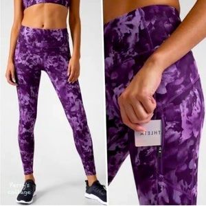 ATHLETA Rainier Tight Legging, Zip Pockets, Purple, Floral Size: 1X